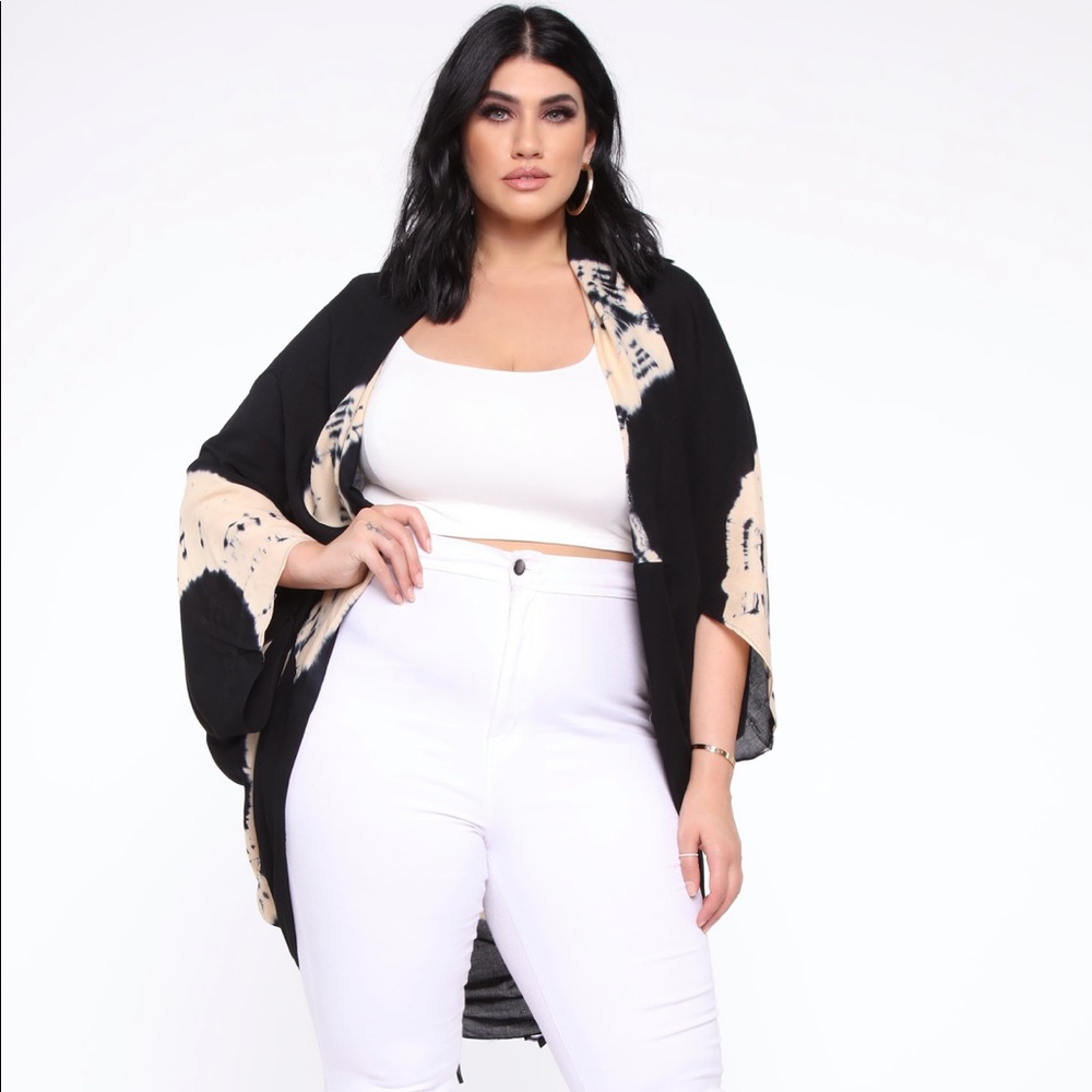 Plus size Black/Taupe Kimono